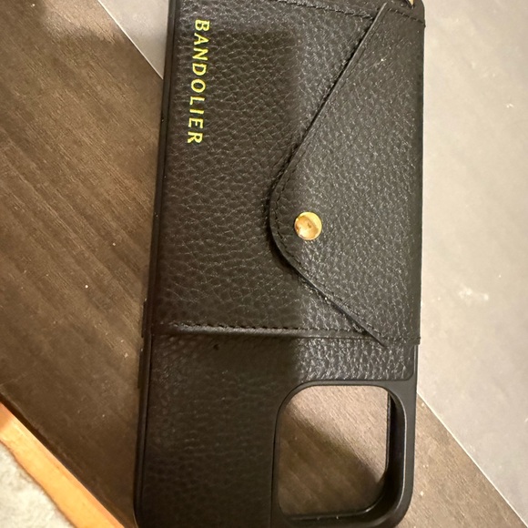 Bandolier Black Leather Phone Case with Gold Accents for iPhone 13 Pro Max - Picture 4 of 5